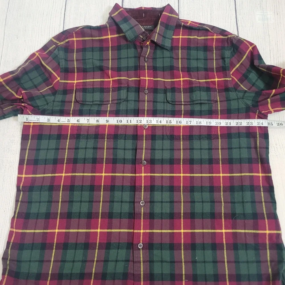Banana Republic XL Flannel Shirt Mens Burgundy Plaid Corduroy Elbow Patches
